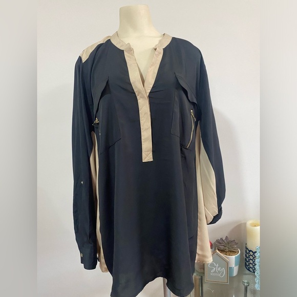 NWOT ..Lane Bryant Blue and Cream Long Sleeve Tunic - Picture 1 of 12